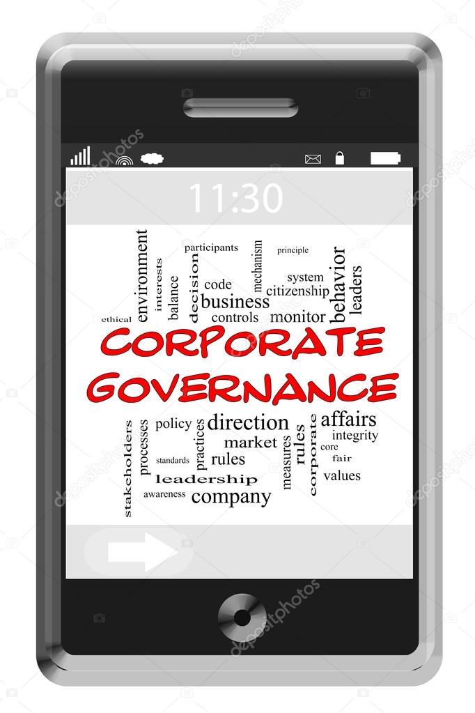 Corporate Governance Word Cloud Concept on Touchscreen Phone