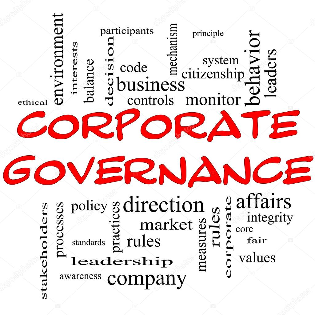 Corporate Governance Word Cloud Concept in red caps