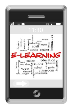 e-öğrenme kelime bulutu kavramı dokunmatik ekran telefon