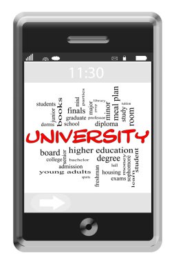 University Word Cloud Concept on Touchscreen Phone clipart