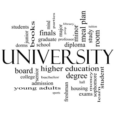 University Word Cloud Concept in black and white clipart