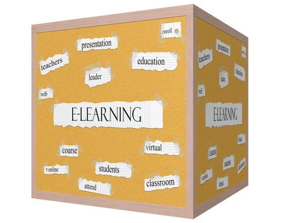 E-learning 3d krychle corkboard slovo koncepce — Stock fotografie