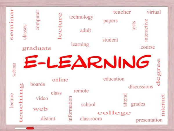 E-learning woord wolk concept op een whiteboard — Stockfoto