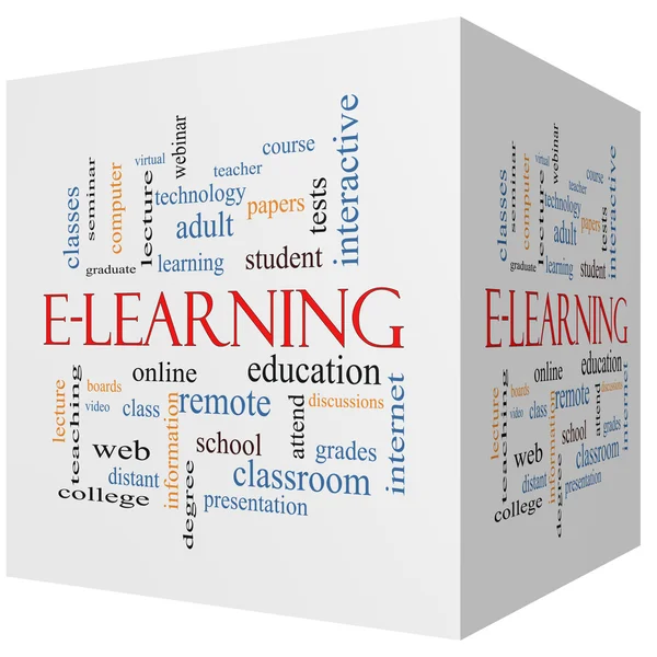 E-Learning 3D cubo Word Cloud Concepto — Foto de Stock