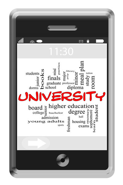 University Word Cloud Concept on Touchscreen Phone