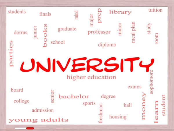 University Word Cloud Concept on a Whiteboard — Stock Photo, Image