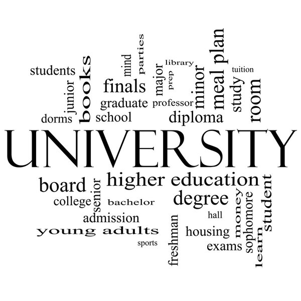 University Word Cloud Concept in black and white