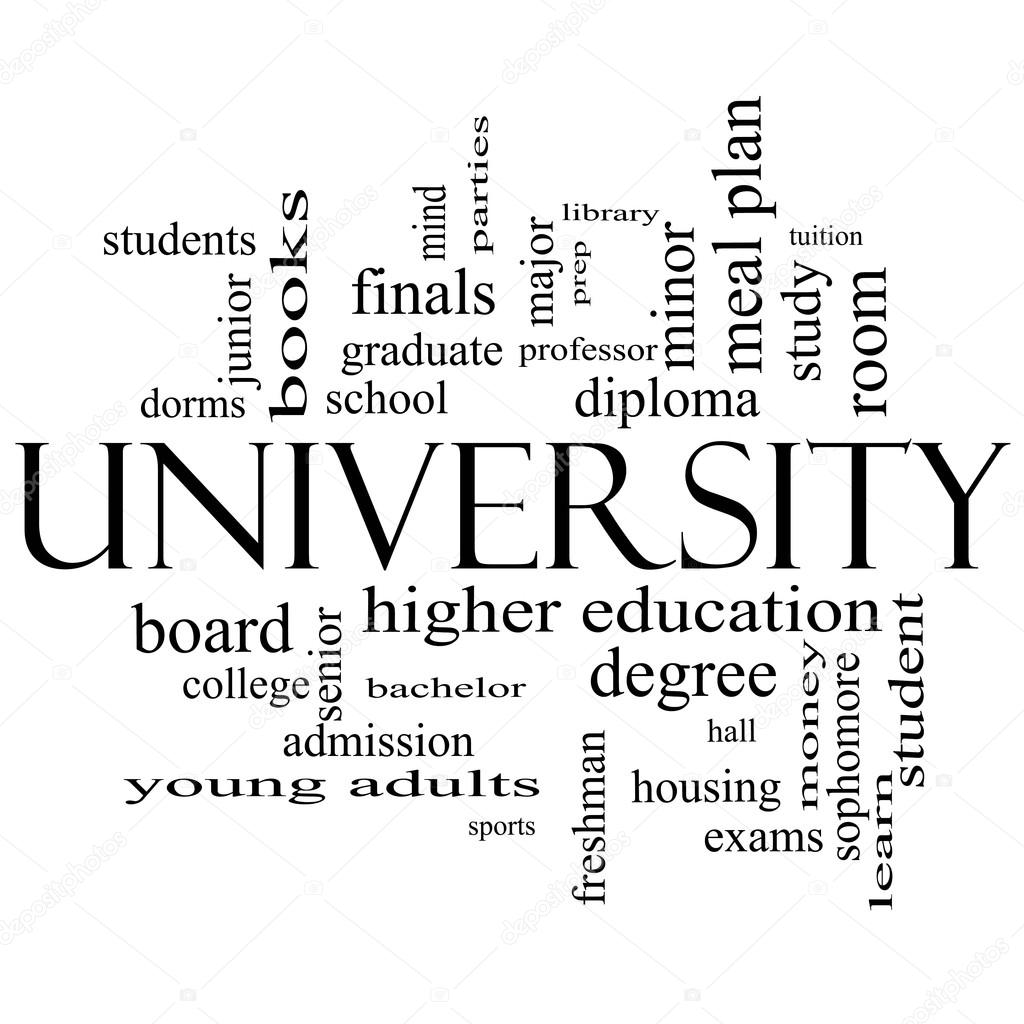University Word Cloud Concept in black and white