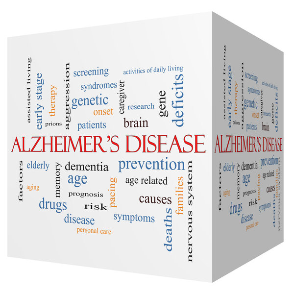Alzheimer 's Disease 3D cube Word Cloud Concept
