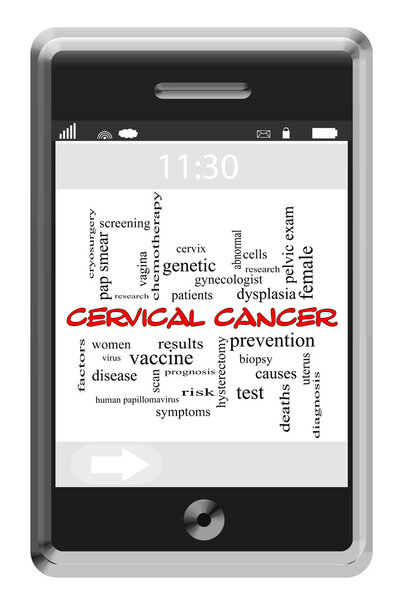 Cervical Cancer Word Cloud Concept on Touchscreen Phone