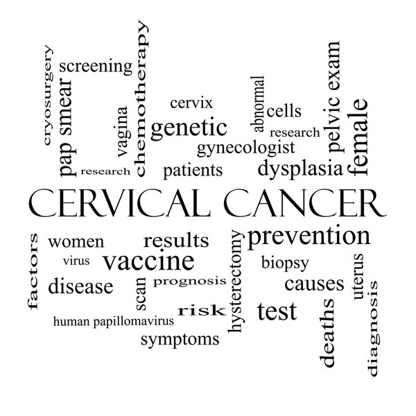 Cervical Cancer Word Cloud Concept in black and white