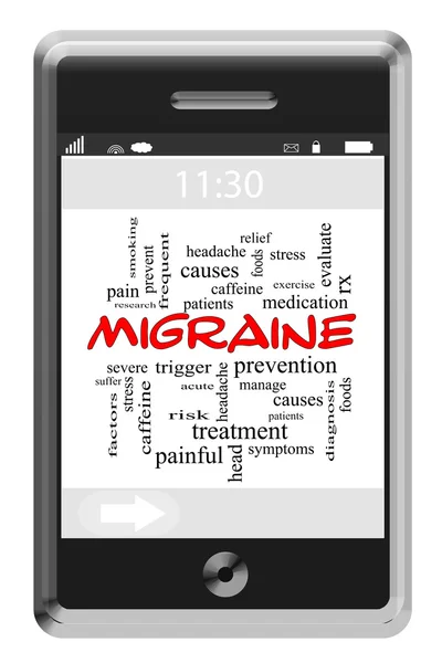 Migraine Word Cloud Concept on Touchscreen Phone — Stock Photo, Image
