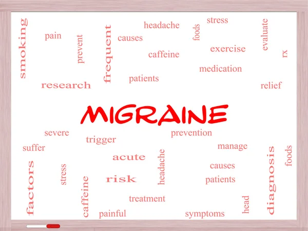 Migraine woord wolk concept op een whiteboard — Stockfoto