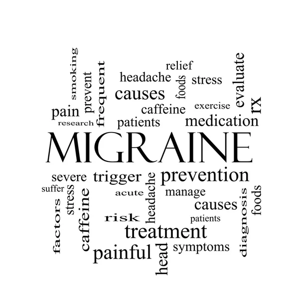 Migraine Word Cloud Concept in black and white — Stock Photo, Image