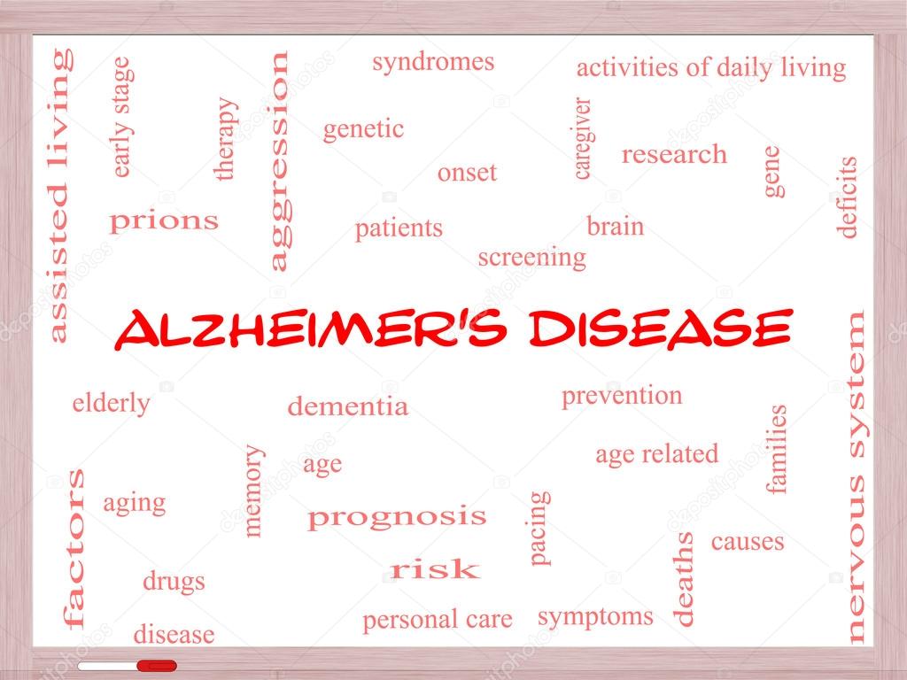 Alzheimer's Disease Word Cloud Concept on a Whiteboard