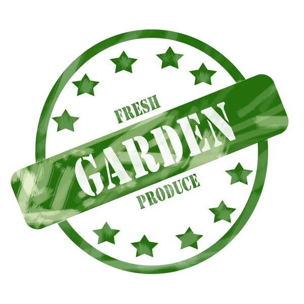 Green Weathered Garden Círculo de sello de productos frescos y estrellas — Foto de Stock