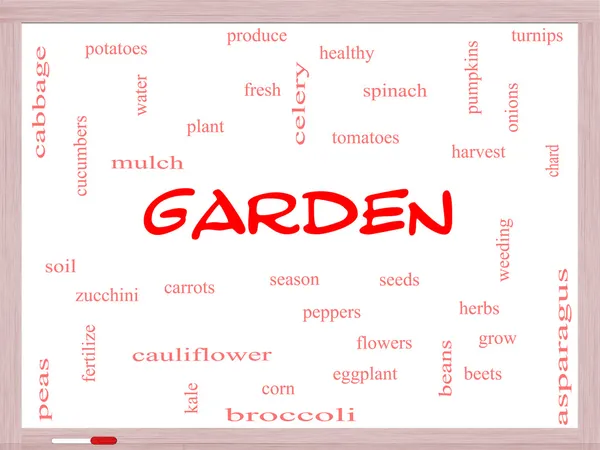 Garden Word Cloud Concept on a Whiteboard — Stock Photo, Image