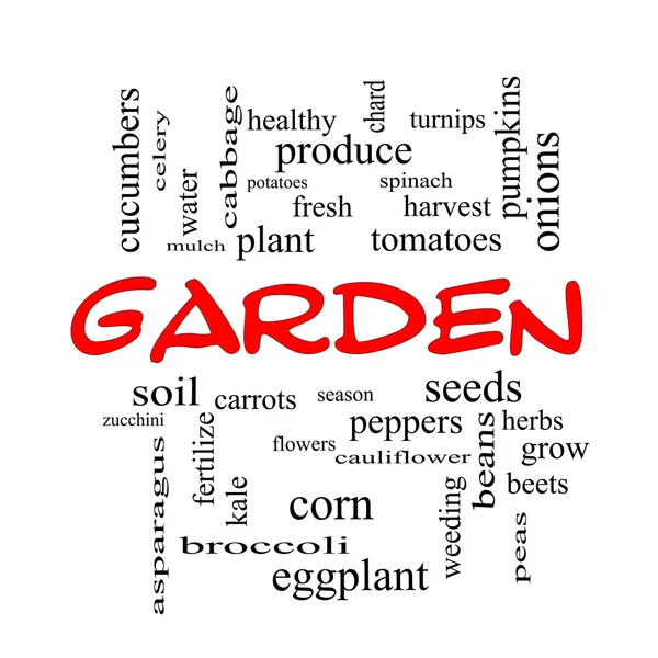 Garden Word Cloud Concept in red caps — Stock Photo, Image