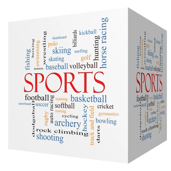 Esportes 3D cubo Word Cloud Concept — Fotografia de Stock