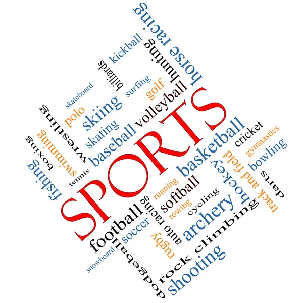 Sport Word Cloud koncept vinklet - Stock-foto