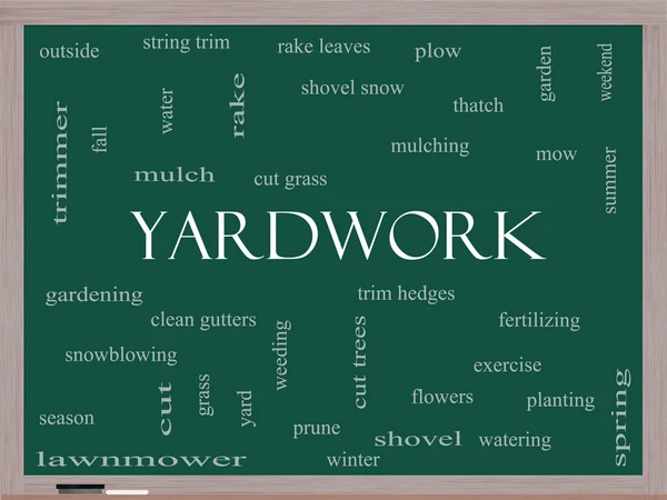Yardwork Word Cloud Concept en una pizarra —  Fotos de Stock