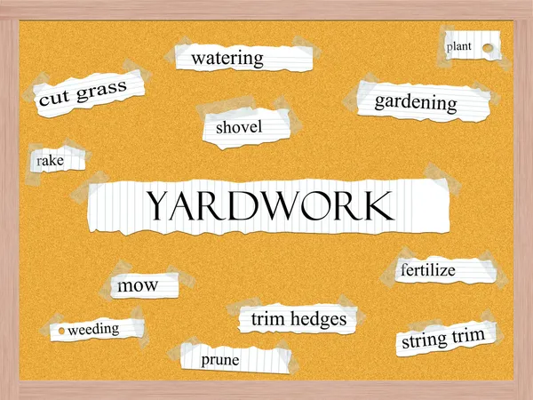 Yardwork コルクボード単語概念 — ストック写真