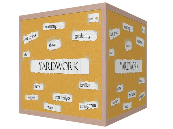 Yardwork 3D cube Corkboard Word Concept — Stock Photo, Image