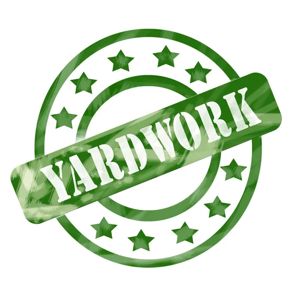 緑の風化 yardwork スタンプ円と星 — ストック写真