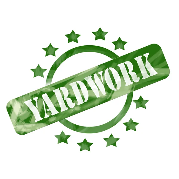 Gröna väderbitna yardwork stämpel cirkel och stjärnor i design — Stockfoto