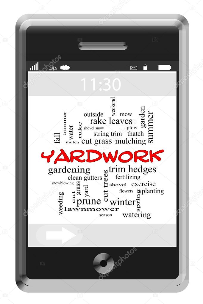Yardwork Word Cloud Concept on Touchscreen Phone