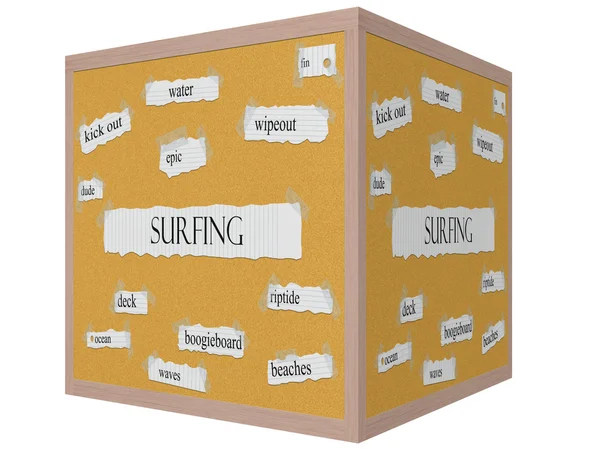 Surfing 3D cube Corkboard Word Concept — Stock Photo, Image