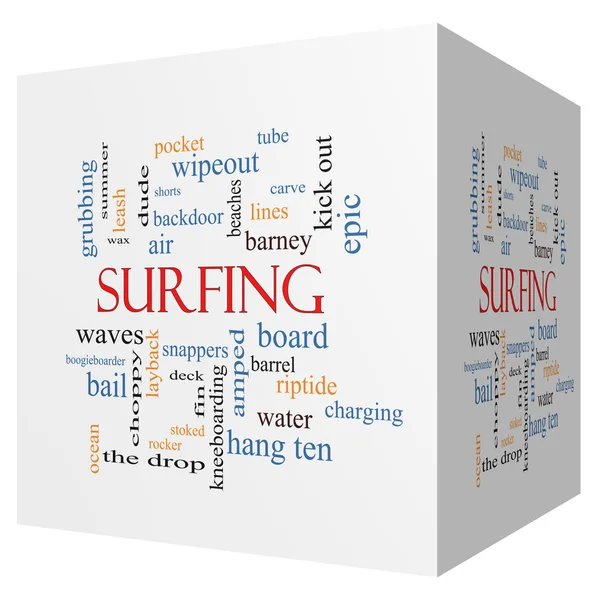 Surfing 3d sześcian słowo chmura koncepcja — Zdjęcie stockowe