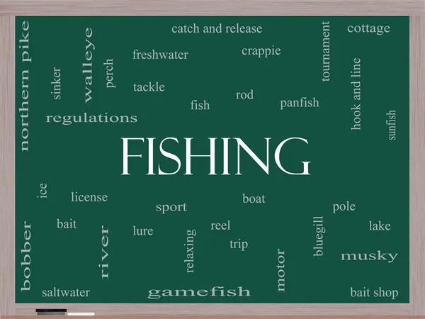 Fishing Word Cloud Concept on a Blackboard — Stock Photo, Image