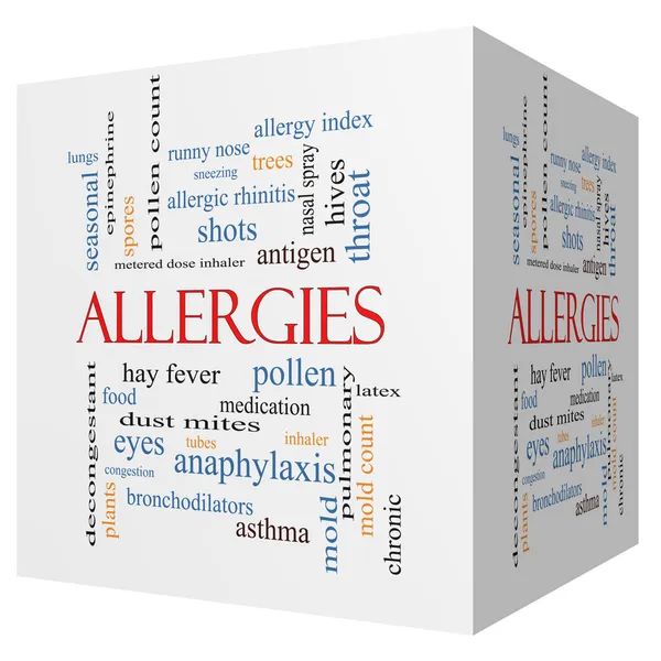 Alergias 3D cubo Word Cloud Concept —  Fotos de Stock