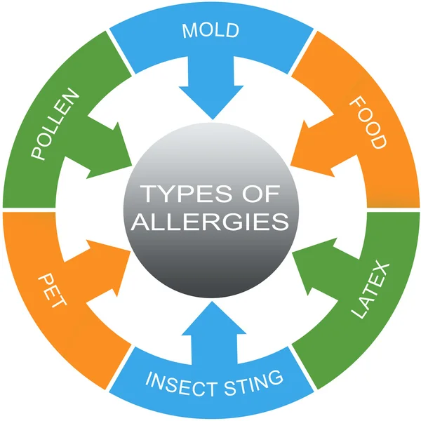 Rodzajów alergii wyraz koncepcja koła — Zdjęcie stockowe