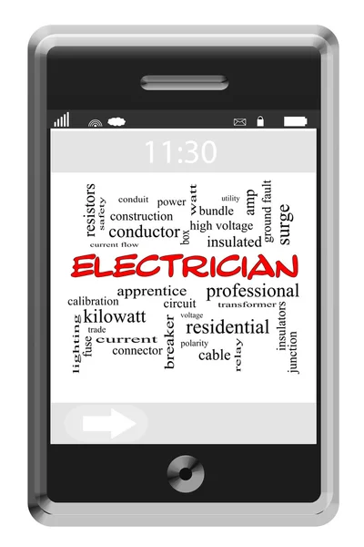 Electrician Word Cloud Concept on Touchscreen Phone — Stock Photo, Image