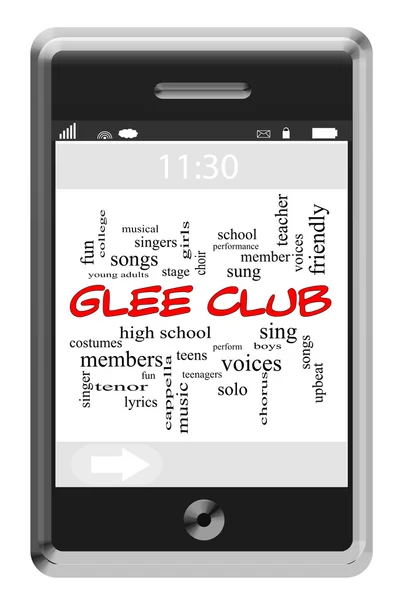 Glee Club Word Cloud Concept en la pantalla táctil del teléfono — Foto de Stock