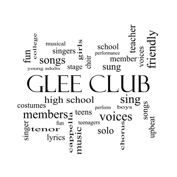 Glee club słowo chmura koncepcja w czerni i bieli — Zdjęcie stockowe
