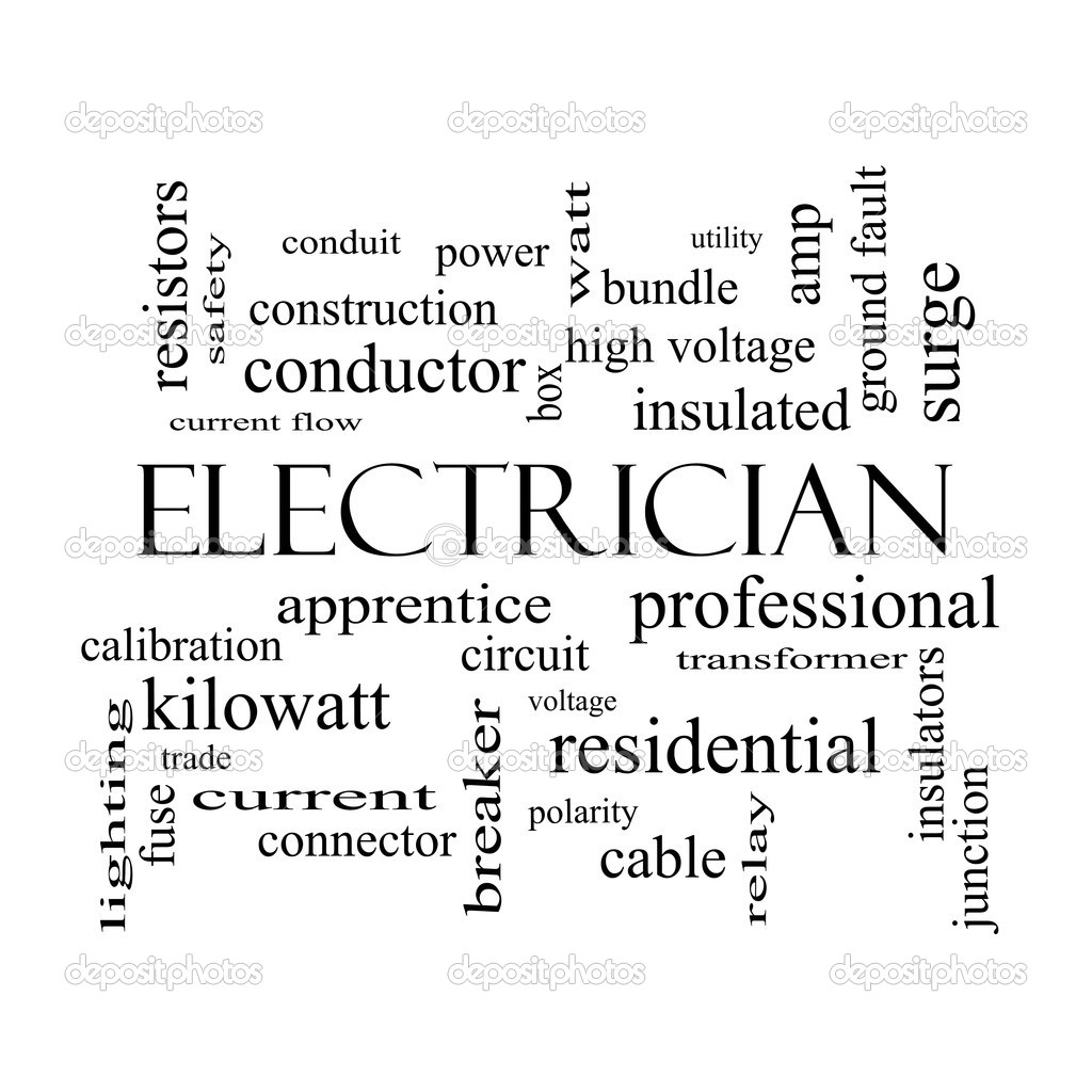 Electrician Word Cloud Concept in black and white