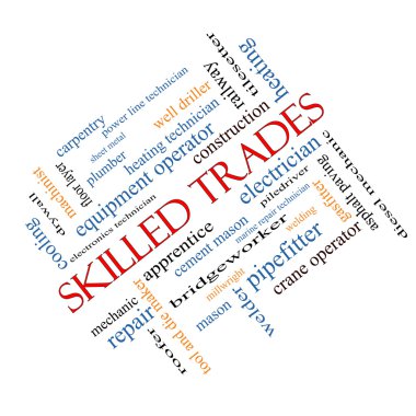 Skilled Trades Word Cloud Concept Angled clipart