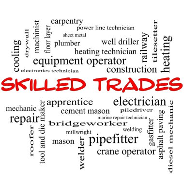 Skilled Trades Word Cloud Concept in red caps clipart