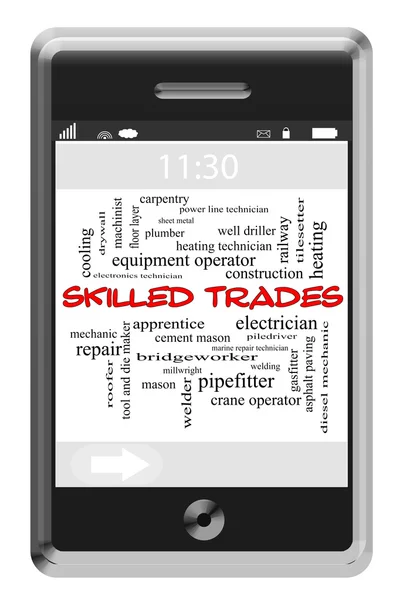 Trades qualificati Concetto Word Cloud sul telefono touchscreen — Foto Stock