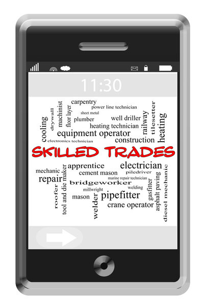 Skilled Trades Word Cloud Concept on Touchscreen Phone