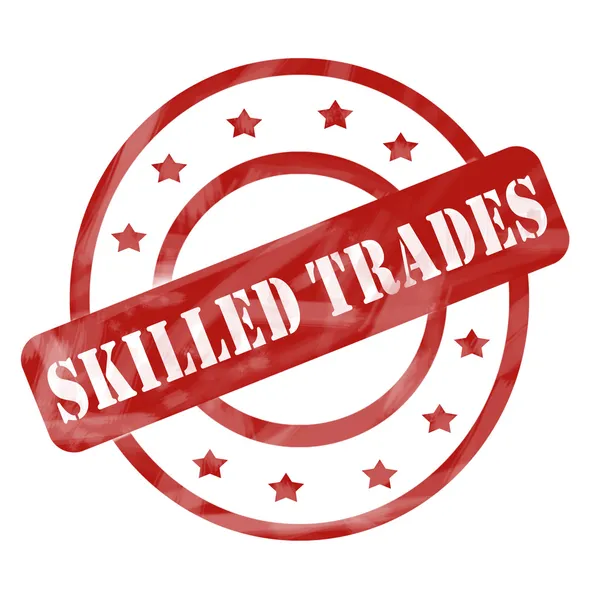 Red Weathered Skilled Trades Stamp Circles and Stars — Stock Photo, Image