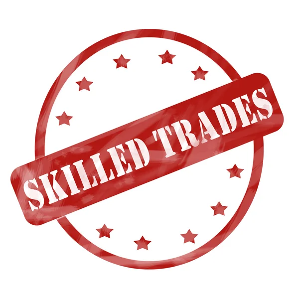 Red Weathered Skilled Trades Stamp Circle and Stars — Stock Photo, Image