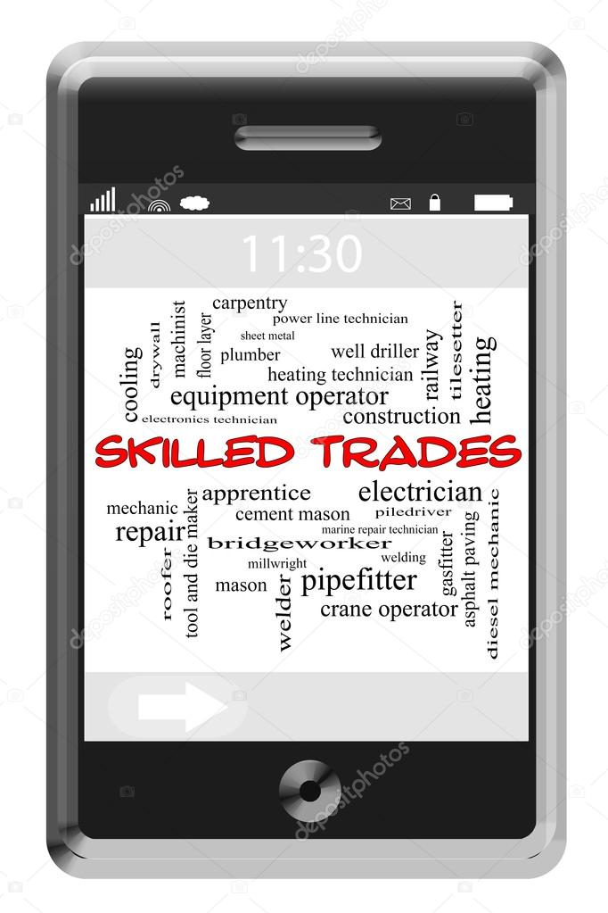 Skilled Trades Word Cloud Concept on Touchscreen Phone