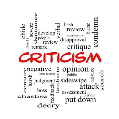 Criticism Word Cloud Concept in red caps clipart