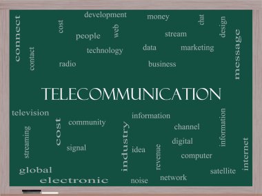 Telekomünikasyon word cloud kavramı üzerine bir yazı tahtası