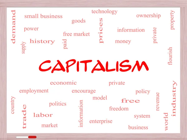Kapitalizm kelime bulutu kavramı bir beyaz tahta üzerinde — Stok fotoğraf