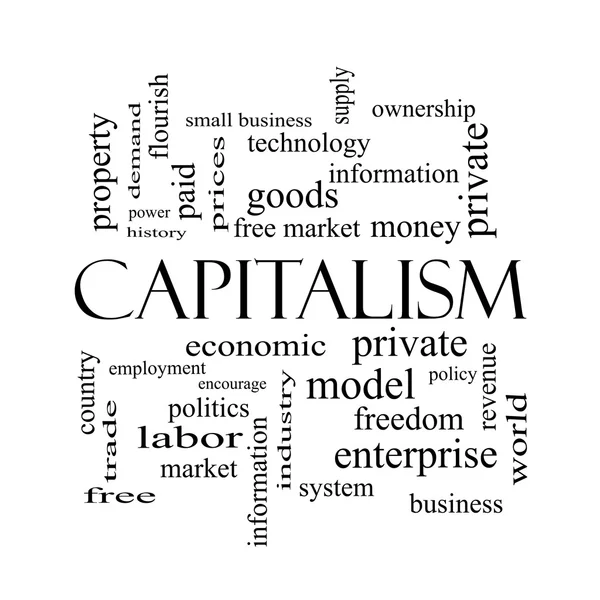 Capitalismo Word Cloud Concept en blanco y negro — Foto de Stock